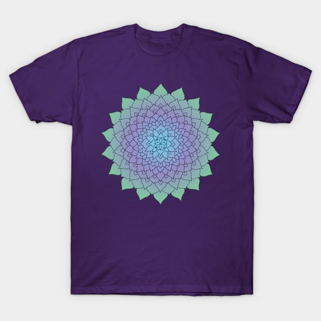 Green Purple Blue Floral Mandala T-Shirt by ElviraDraat